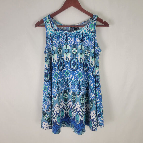 new directions Tops - New Directions Shirt Womens‎ Small Blue Tank Top Geometric Round Neck Polyester